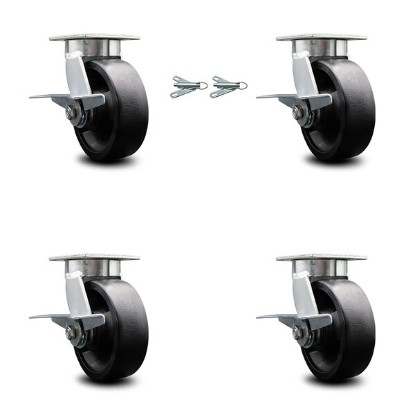 Service Caster 6 Inch Kingpinless Glass Filled Nylon Wheel Caster Brakes 2 Swivel Locks, 4PK SCC-KP30S620-GFNR-SLB-BSL-2-SLB-2 - main